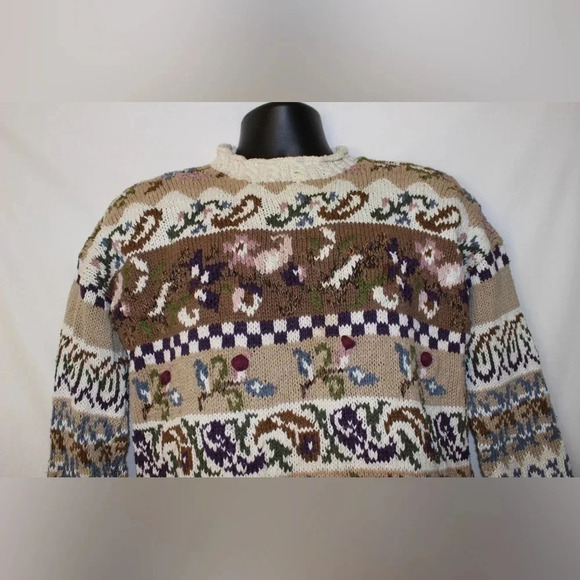 Women’s Vintage Knit Patterned Mockneck Cottagecore Neutral Toned Sweater Small - Picture 2 of 16